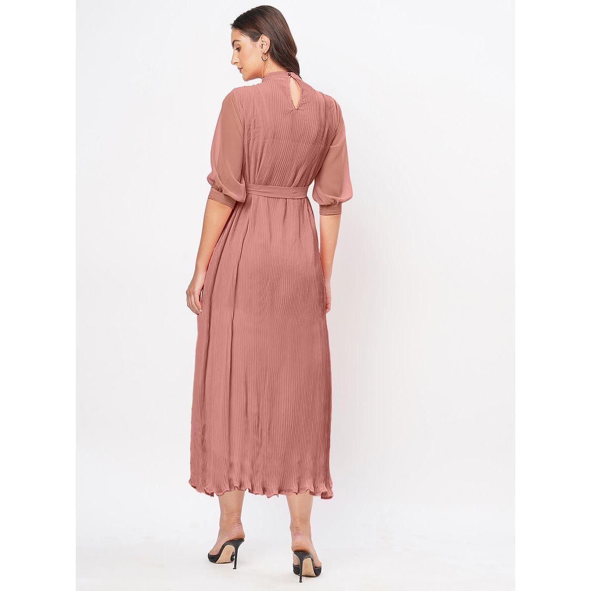 فستان بليسيه قصير بحزام خصر ميش × ستايلي-women-clothing-dresses-image-3