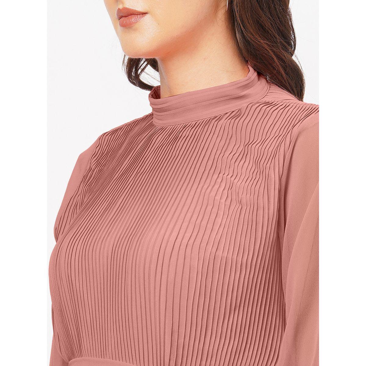 Mish X Styli  Plisse High Neck Mini Dress with Tie Belt-women-clothing-dresses-image-4