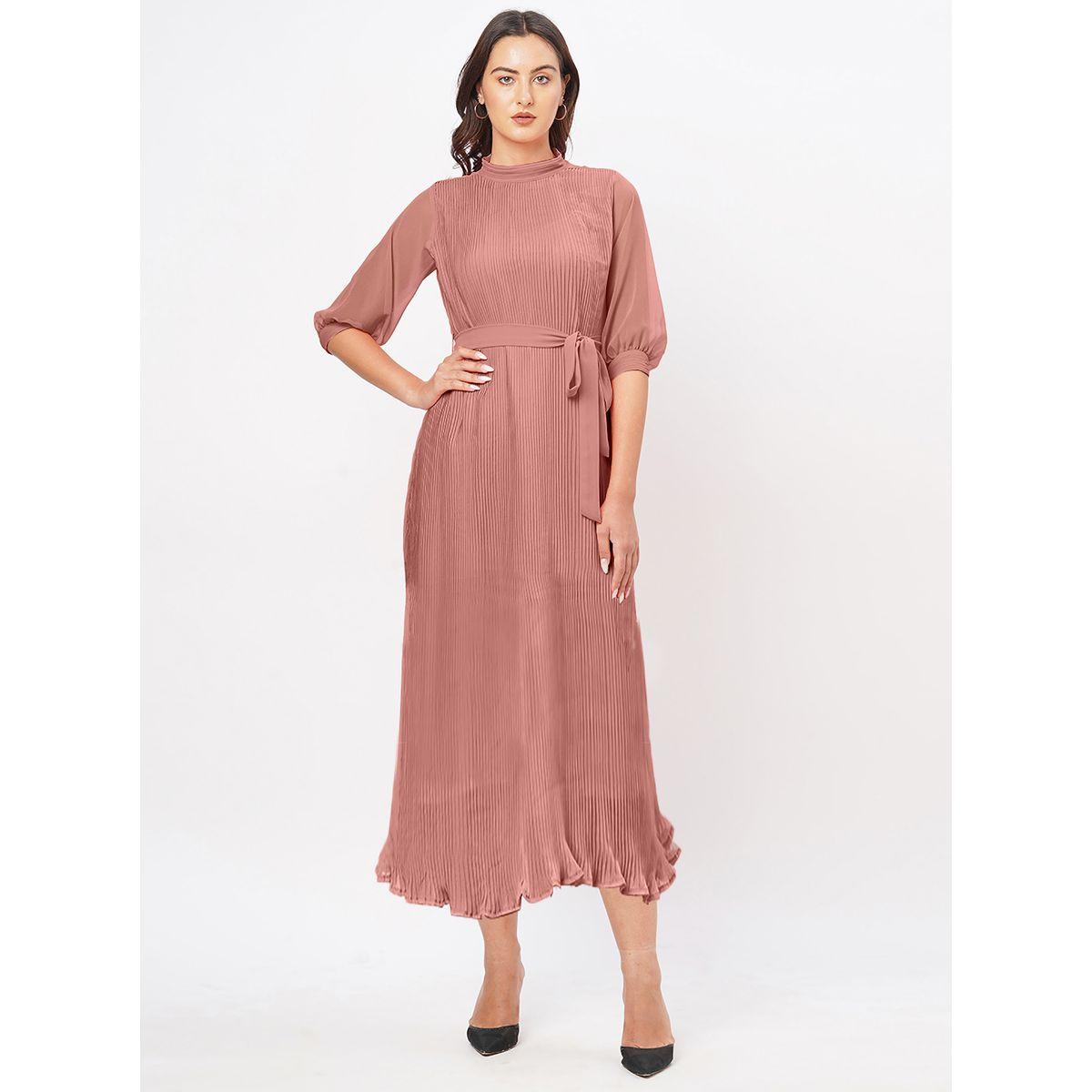 فستان بليسيه قصير بحزام خصر ميش × ستايلي-women-clothing-dresses-image-5