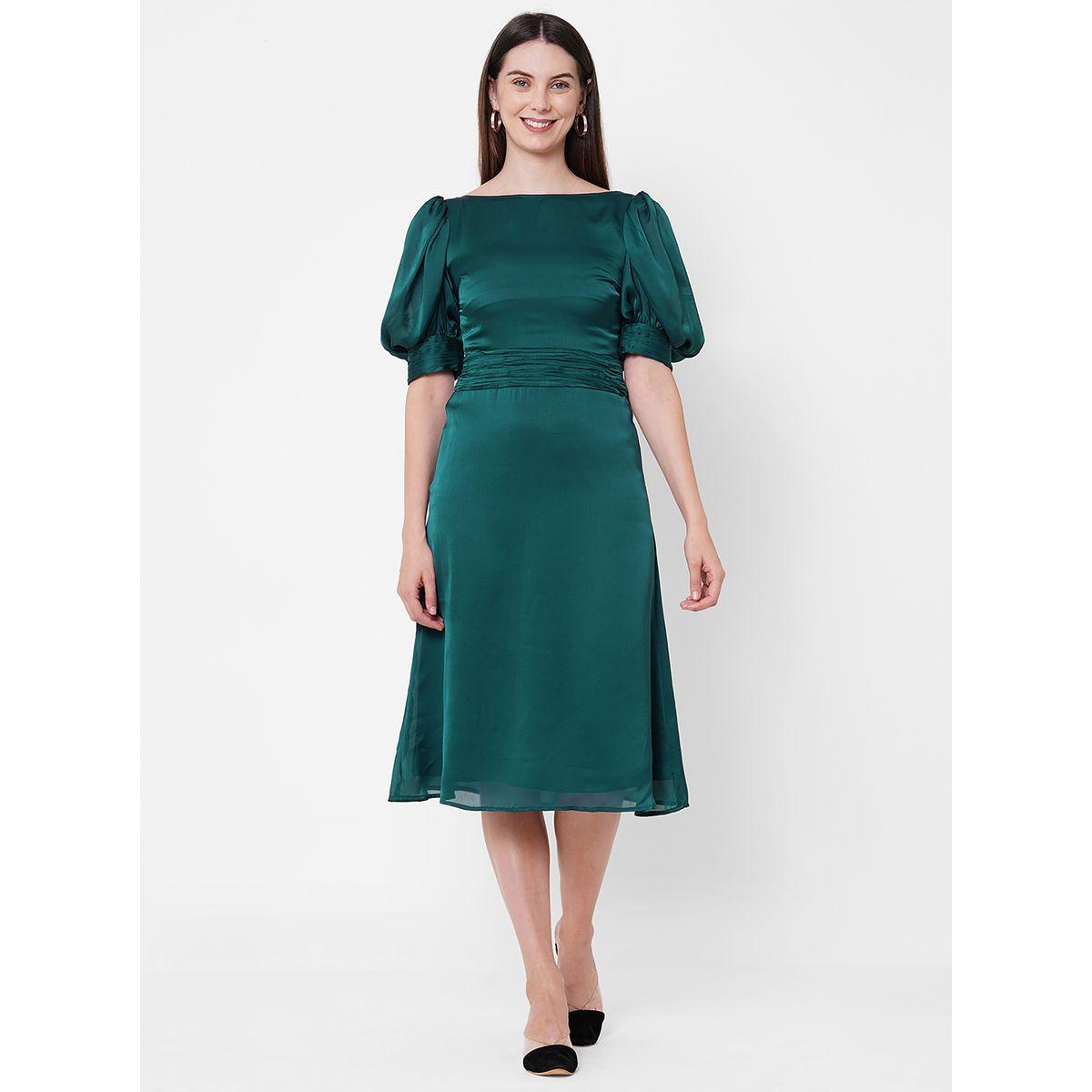 Mish X Styli  Boat Neck Chiffon Midi Dress with Puff Sleeve-women-clothing-dresses-image-1