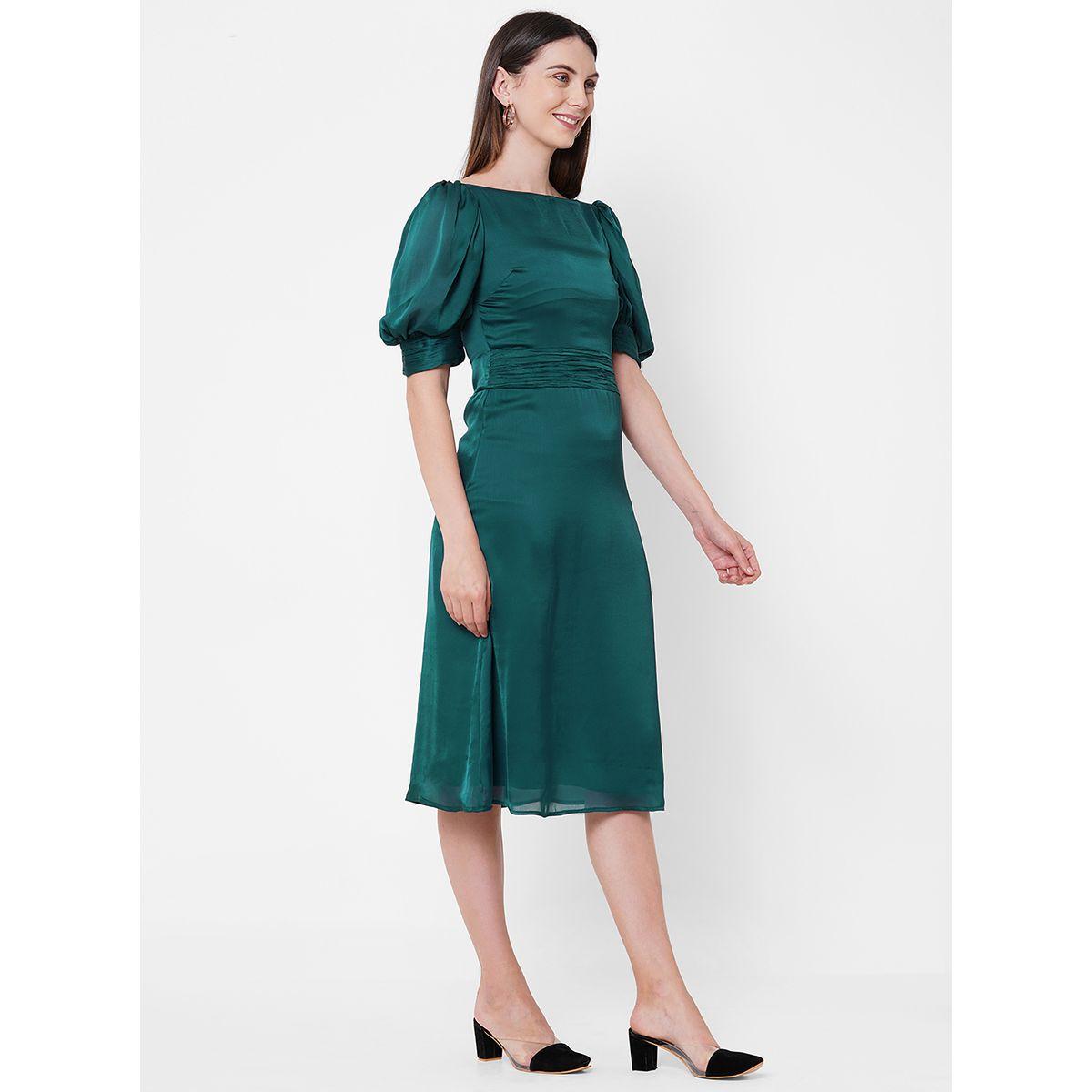 Mish X Styli  Boat Neck Chiffon Midi Dress with Puff Sleeve-women-clothing-dresses-image-2