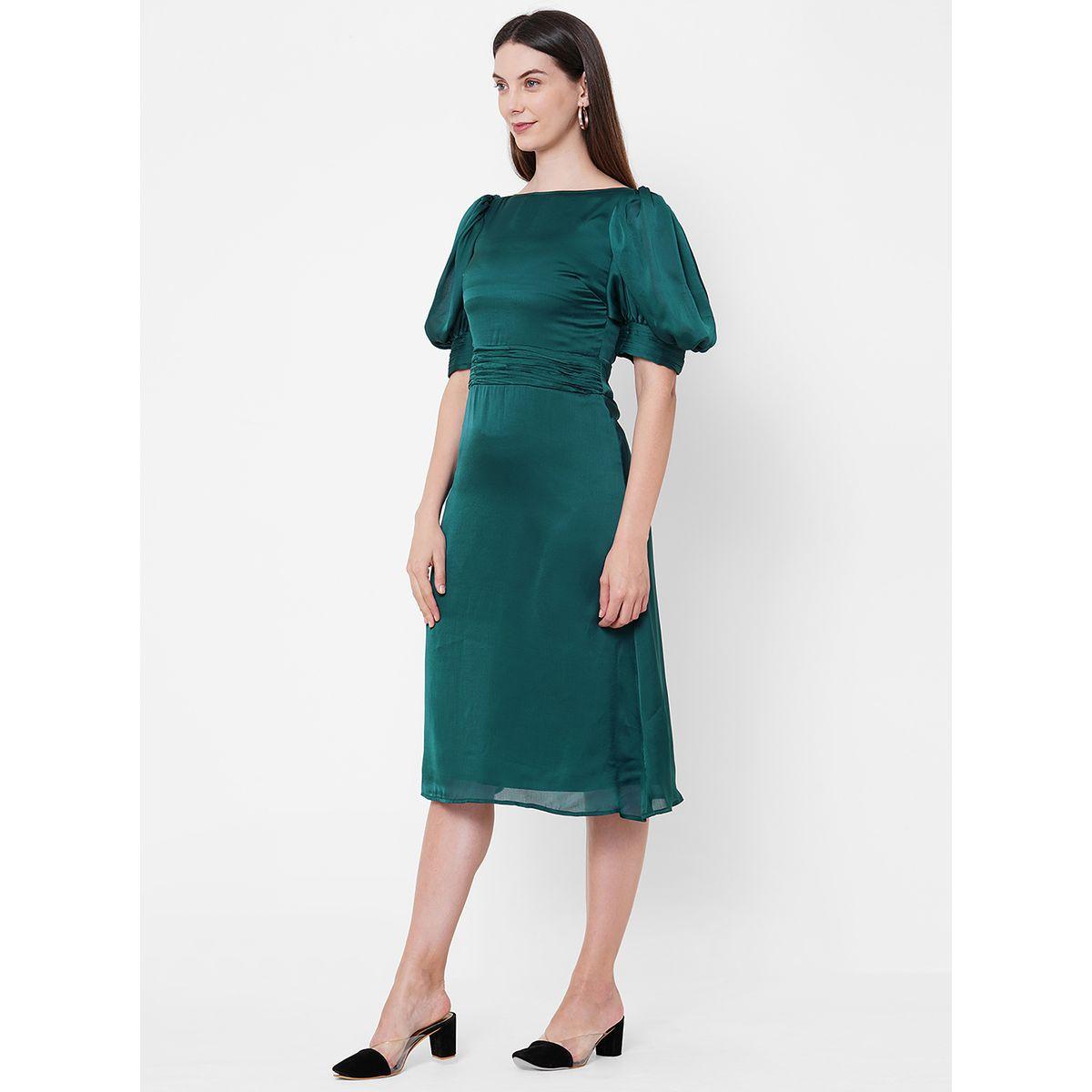 Mish X Styli  Boat Neck Chiffon Midi Dress with Puff Sleeve-women-clothing-dresses-image-3