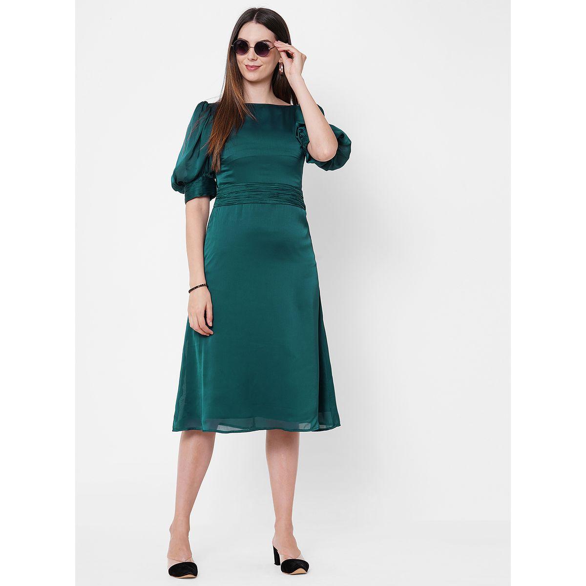 Mish X Styli  Boat Neck Chiffon Midi Dress with Puff Sleeve-women-clothing-dresses-image-5