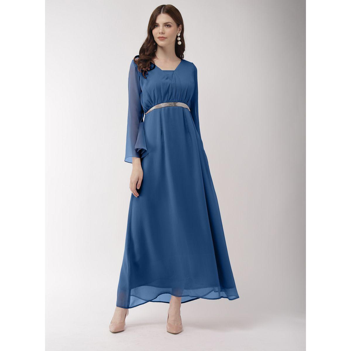 فستان طويل بخصر منمق واكمام جرس ميش × ستايلي-women-clothing-dresses-image-1
