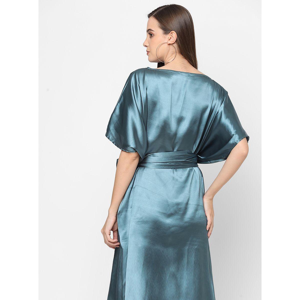 Mish X Styli  Satin Boat Neck Shift Mini Dress with Tie Belt-women-clothing-dresses-image-2