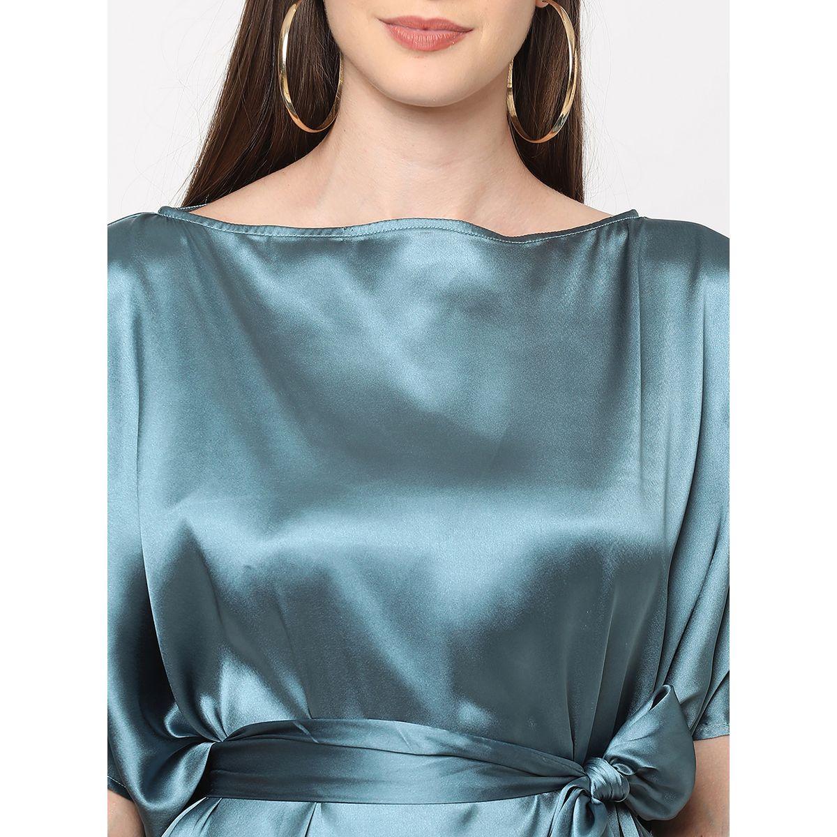 فستان ساتان ميدي بياقة قارب مع حزام ميش × ستايلي-women-clothing-dresses-image-5