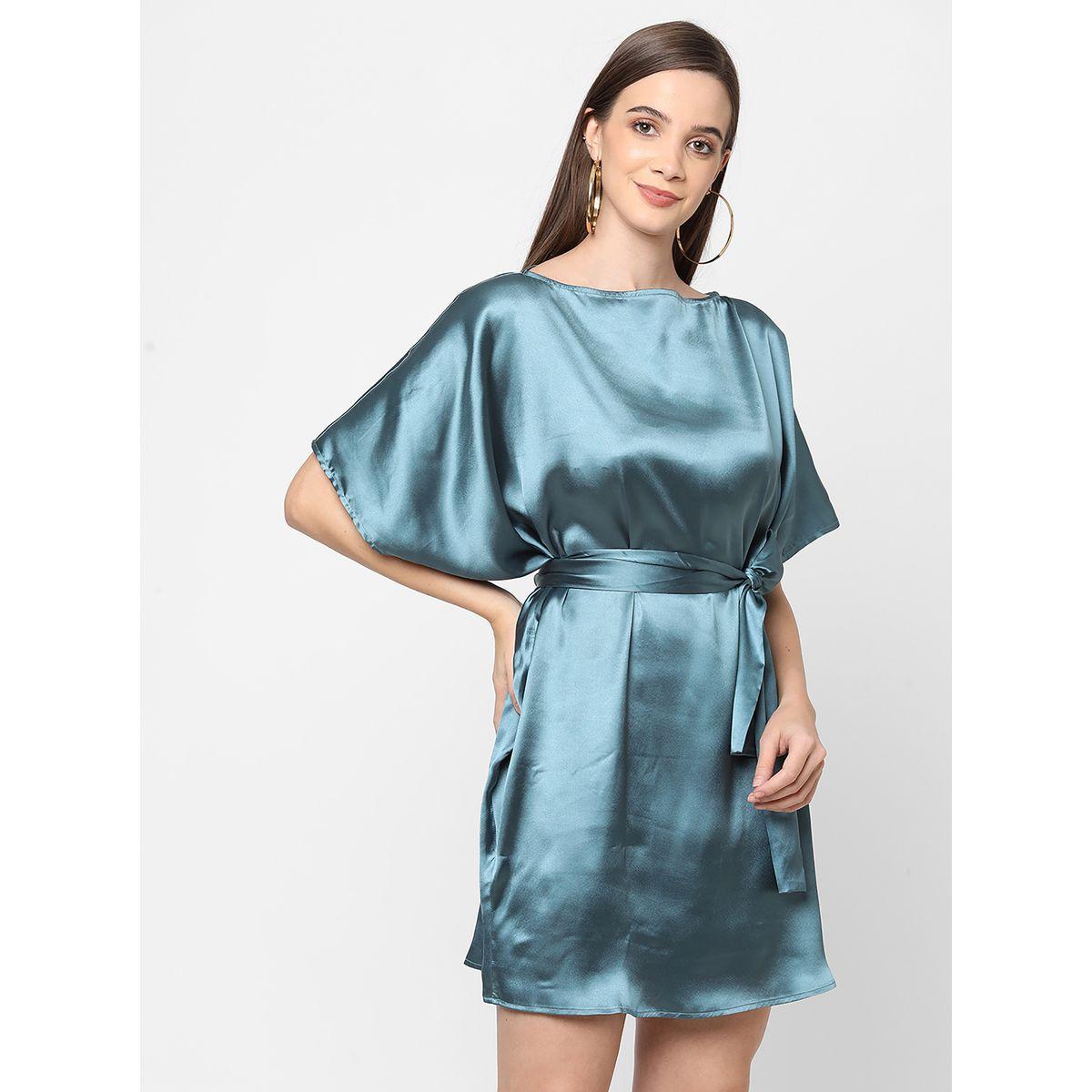 فستان ساتان ميدي بياقة قارب مع حزام ميش × ستايلي-women-clothing-dresses-image-7