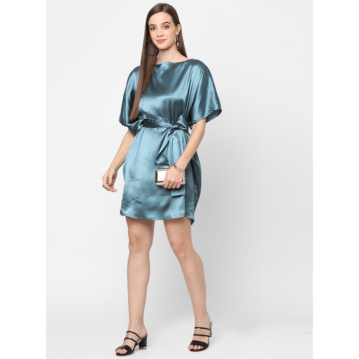 فستان ساتان ميدي بياقة قارب مع حزام ميش × ستايلي-women-clothing-dresses-image-8