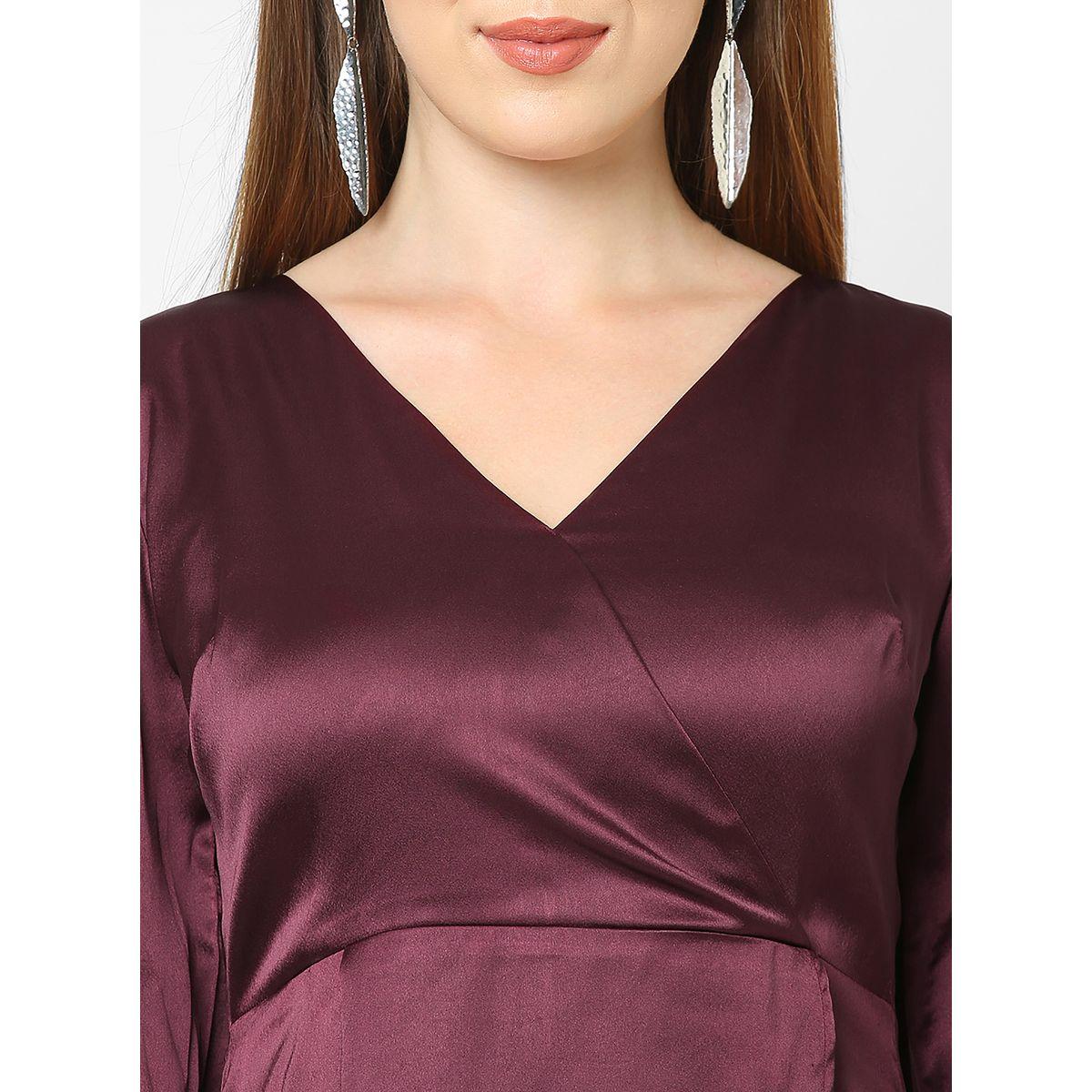 Satin Wrap Midi Dress with Puff Sleeve-women-clothing-dresses-image-2