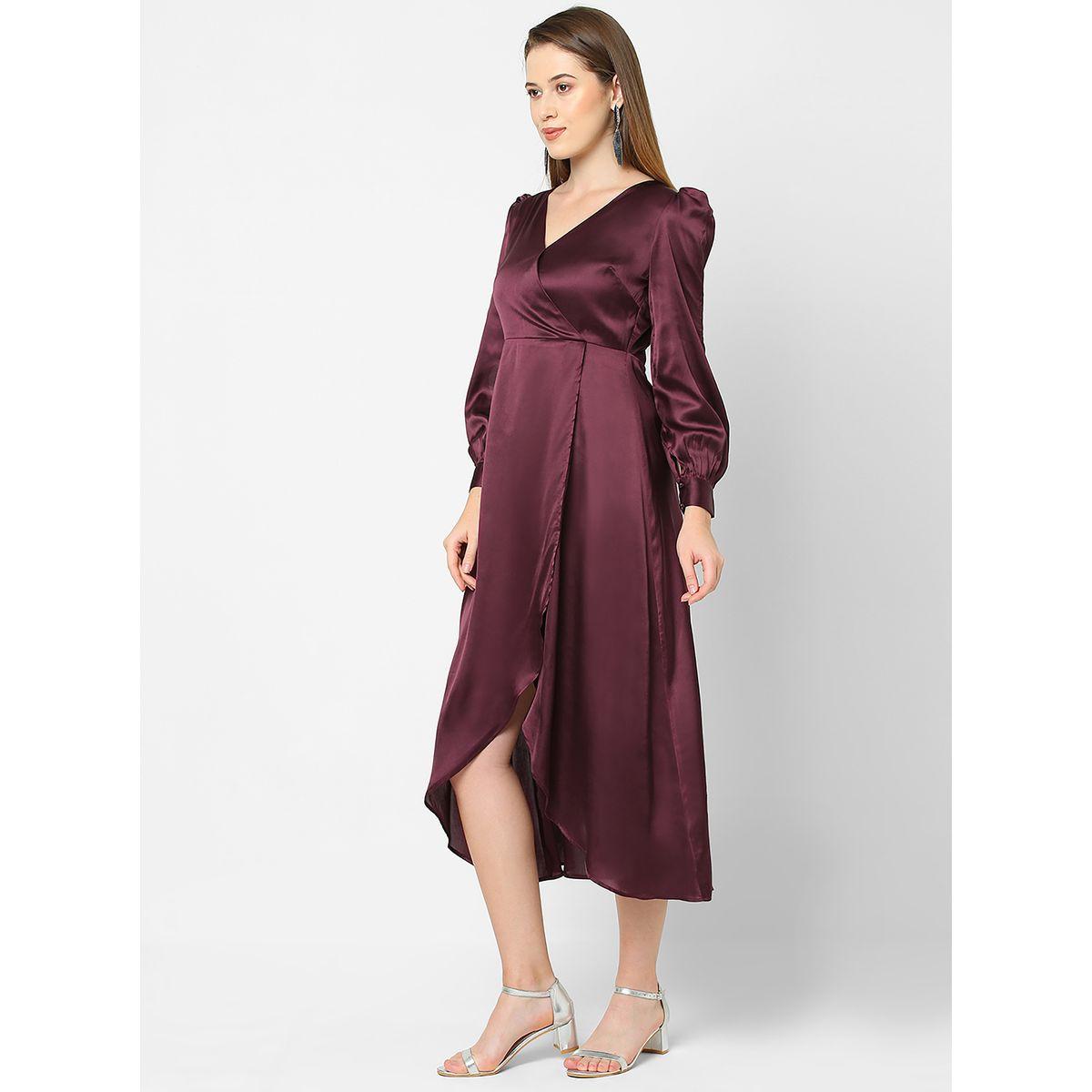 Satin Wrap Midi Dress with Puff Sleeve-women-clothing-dresses-image-3