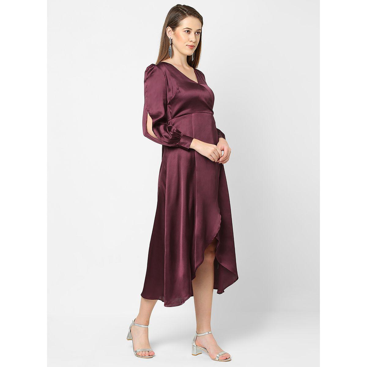 Satin Wrap Midi Dress with Puff Sleeve-women-clothing-dresses-image-4