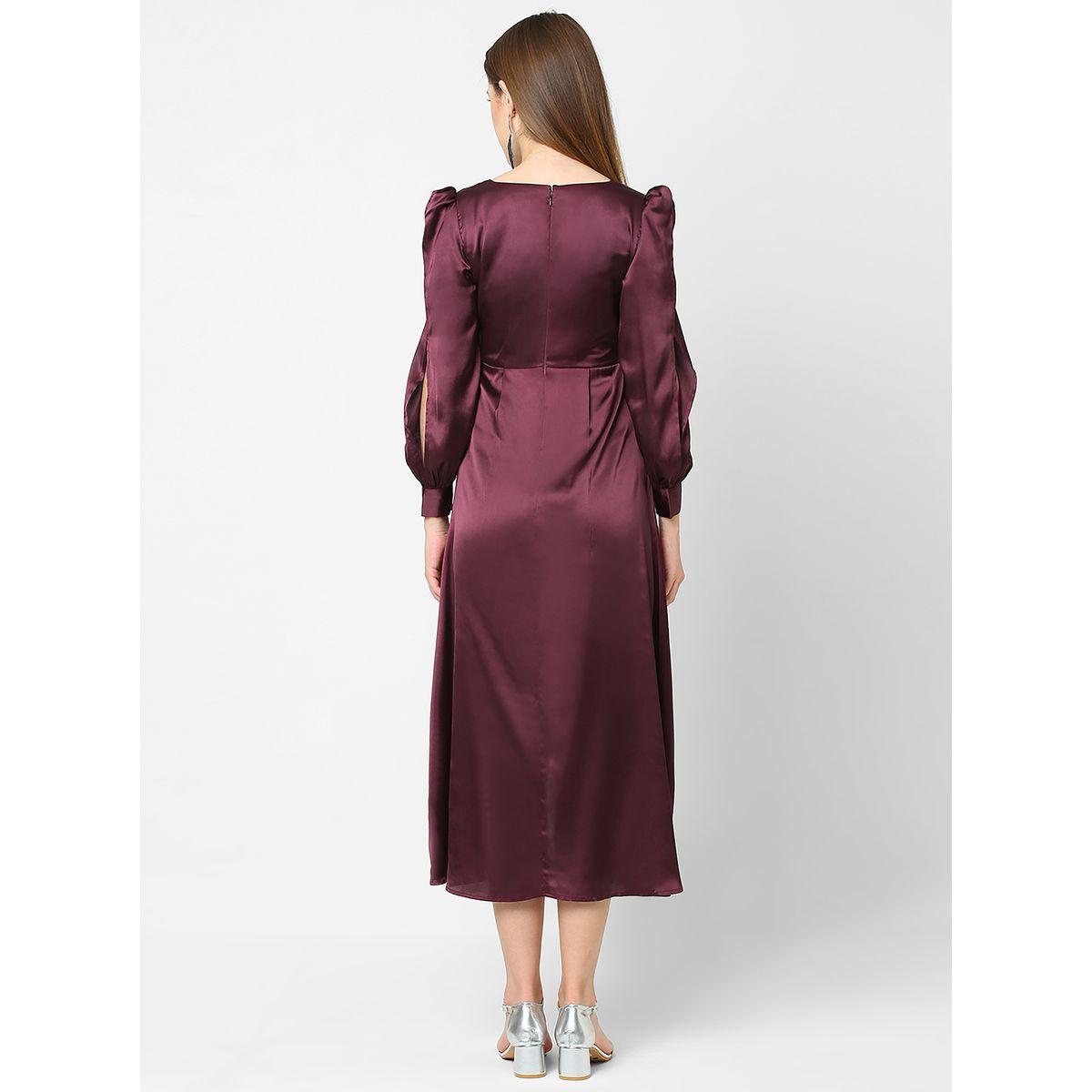Satin Wrap Midi Dress with Puff Sleeve-women-clothing-dresses-image-5