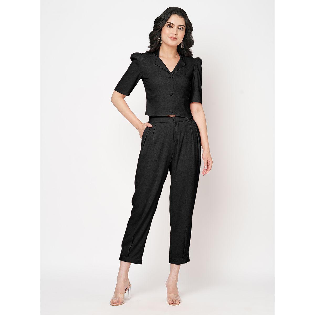 Mish X Styli  Puff Sleeve Crop Top & Pleats Straight Fit Trouser Co-Ords-women-clothing-coordsets-image-1