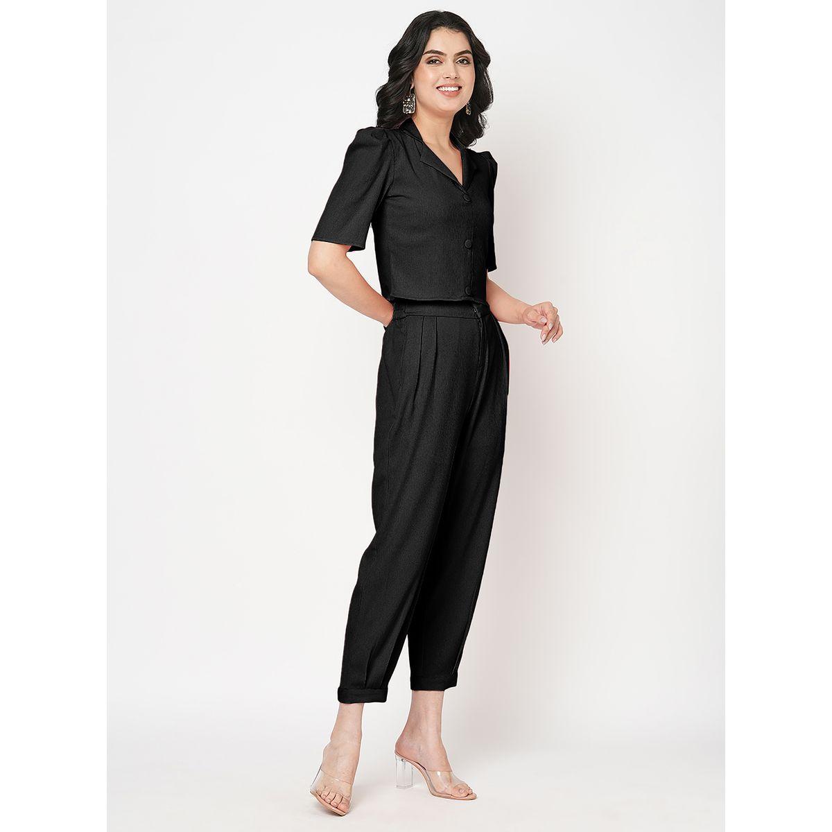 Mish X Styli  Puff Sleeve Crop Top & Pleats Straight Fit Trouser Co-Ords-women-clothing-coordsets-image-2