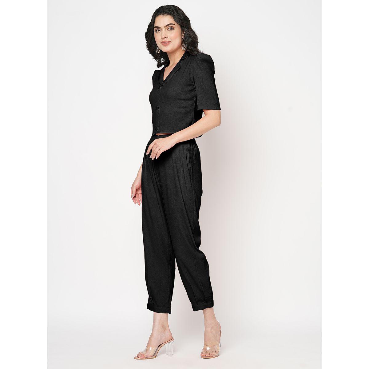 Mish X Styli  Puff Sleeve Crop Top & Pleats Straight Fit Trouser Co-Ords-women-clothing-coordsets-image-3