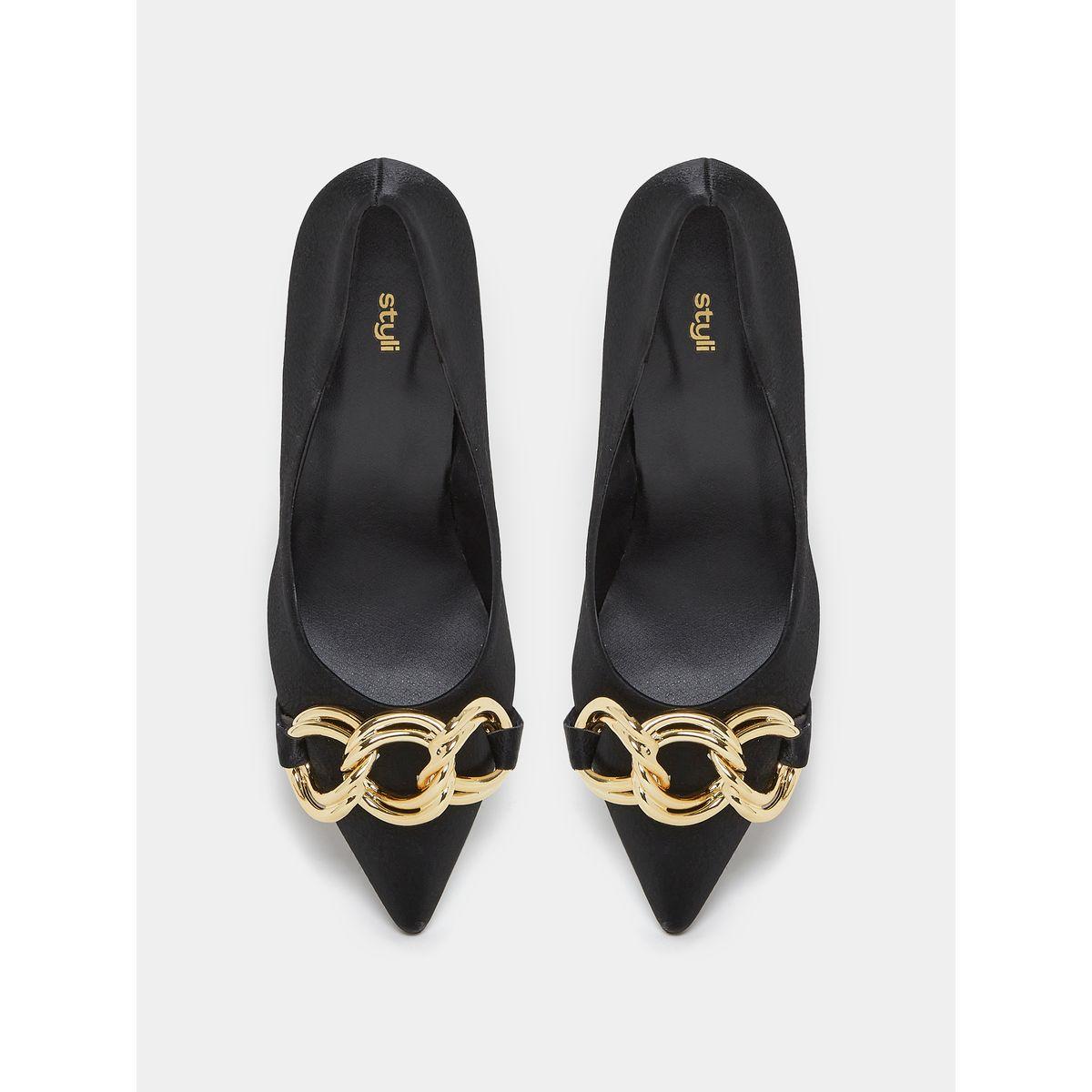 Styli Metal Chain Accent Slip On Stiletto Heel Pumps-women-shoes-heels-image-6
