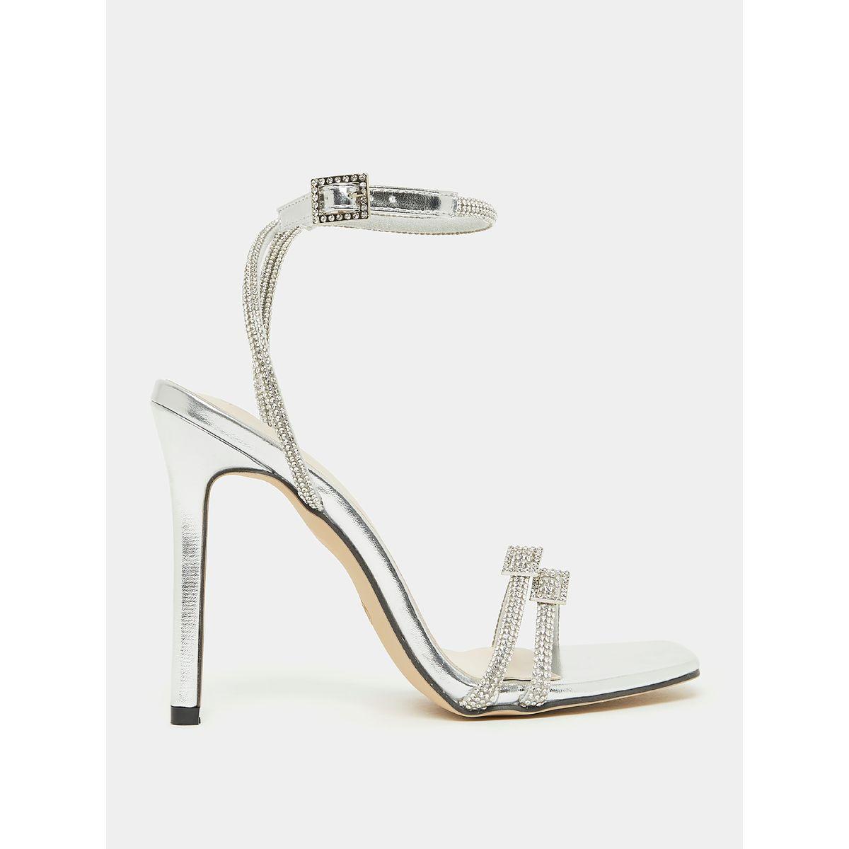 Styli Metallic Embellished Stiletto Heel Sandals with Buckle Closure-women-shoes-heels-image-1