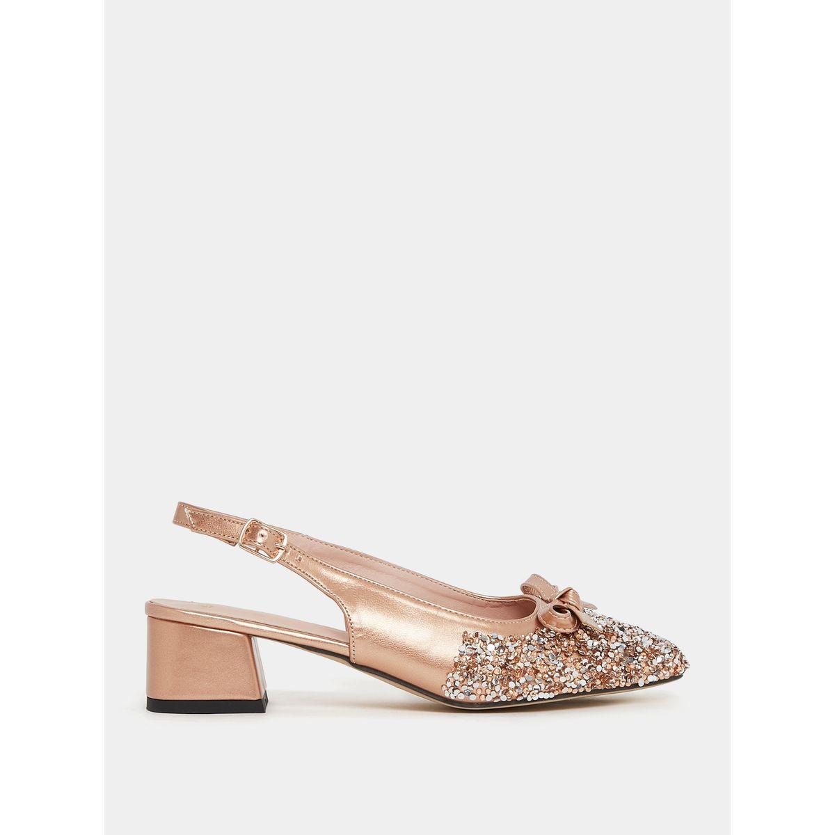 Styli Sequin Bow Applique Slingback Block Heel Sandals with Buckle Closure-women-shoes-heels-image-2