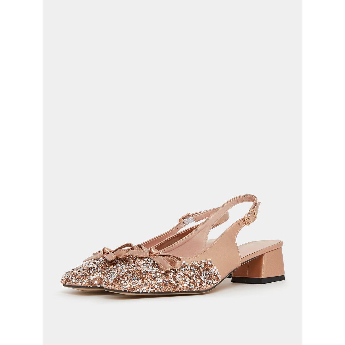 Styli Sequin Bow Applique Slingback Block Heel Sandals with Buckle Closure-women-shoes-heels-image-3