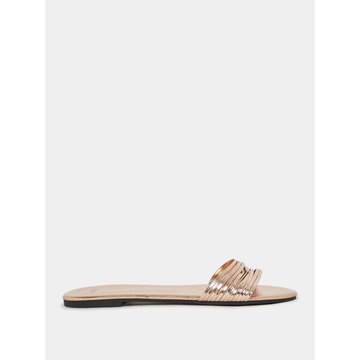 Styli Metallic Strap Slip On Flat Sandals-women-shoes-sandals-flats-image-2