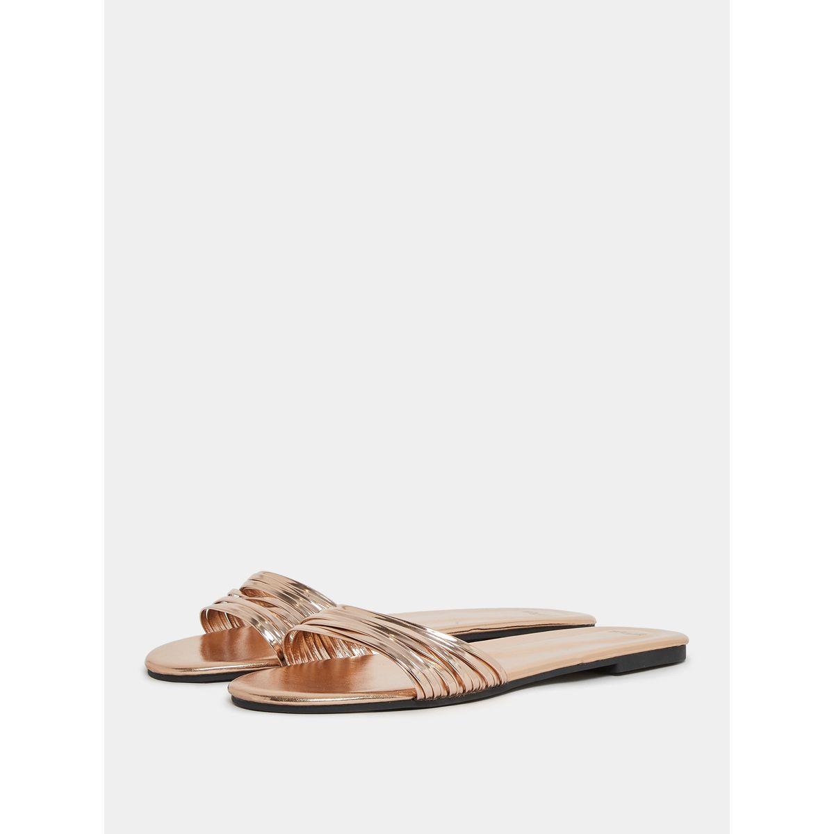 Styli Metallic Strap Slip On Flat Sandals-women-shoes-sandals-flats-image-3