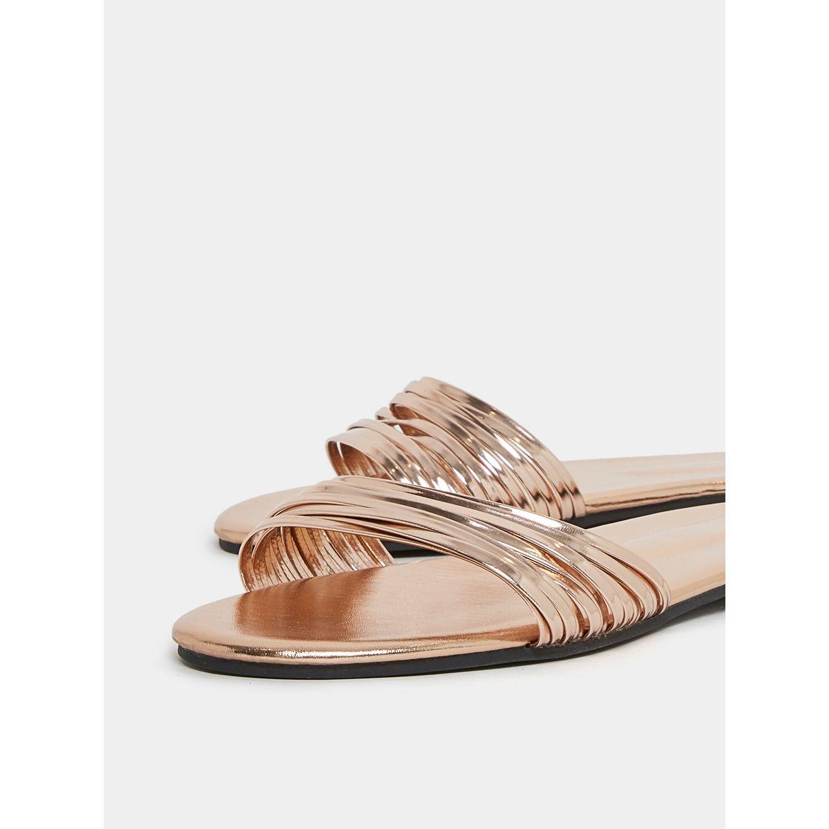 Styli Metallic Strap Slip On Flat Sandals-women-shoes-sandals-flats-image-4