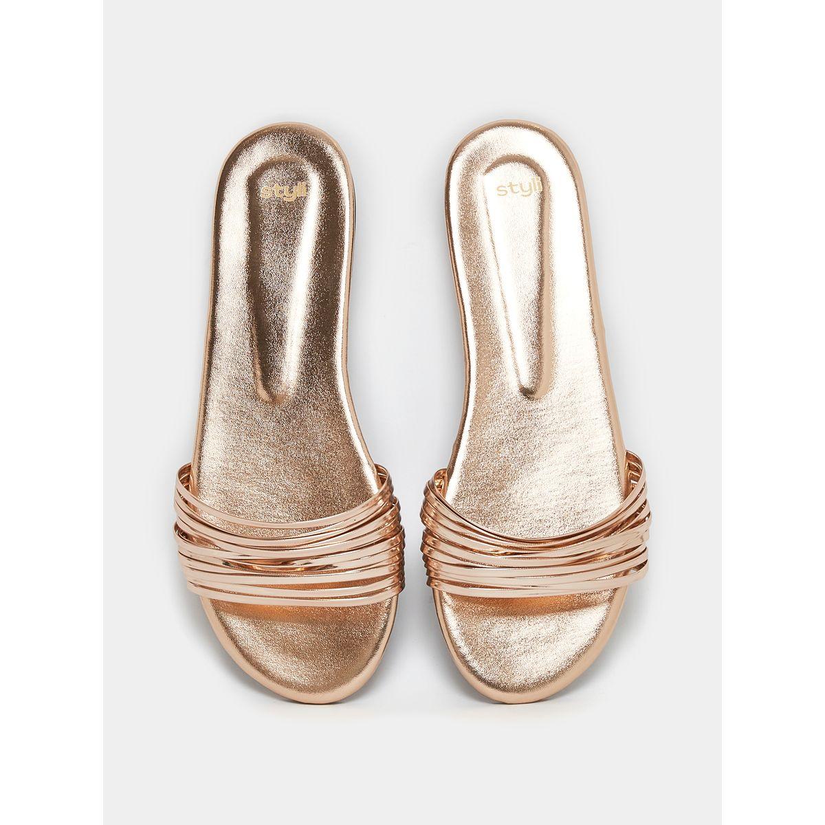 Styli Metallic Strap Slip On Flat Sandals-women-shoes-sandals-flats-image-6