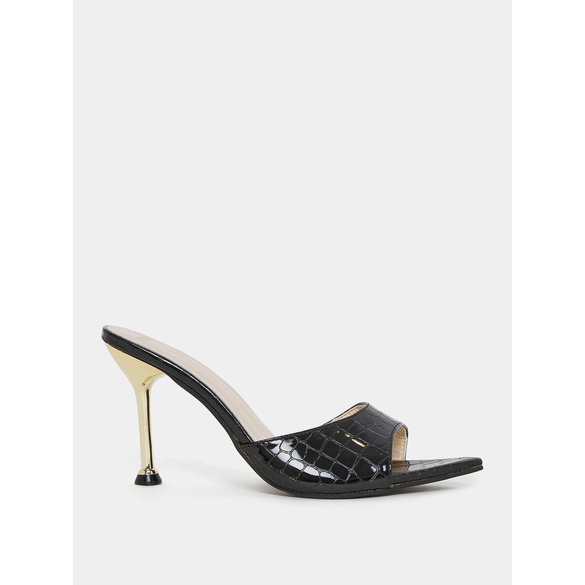 Styli Textured Slip On Stiletto Heel Sandals-women-shoes-heels-image-2