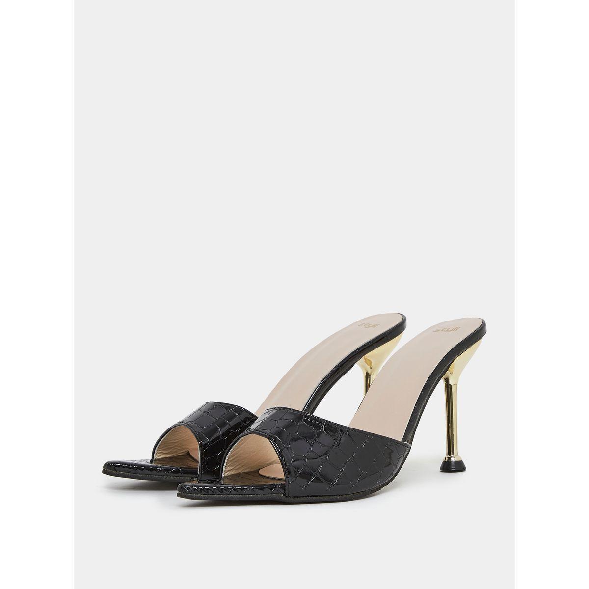 Styli Textured Slip On Stiletto Heel Sandals-women-shoes-heels-image-3