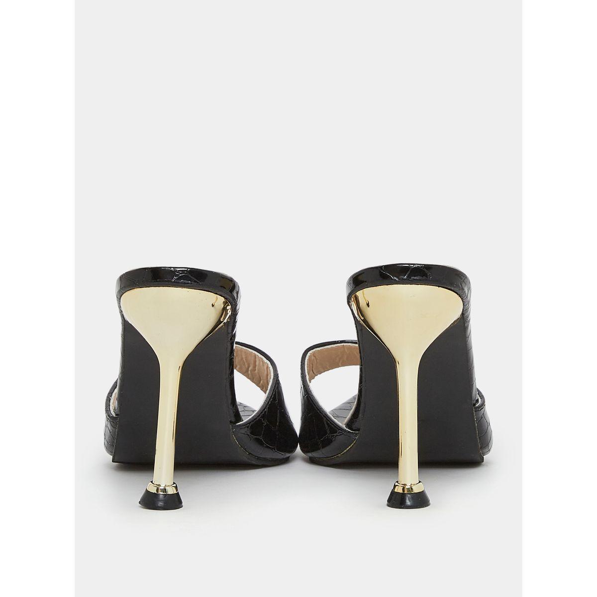 Styli Textured Slip On Stiletto Heel Sandals-women-shoes-heels-image-5