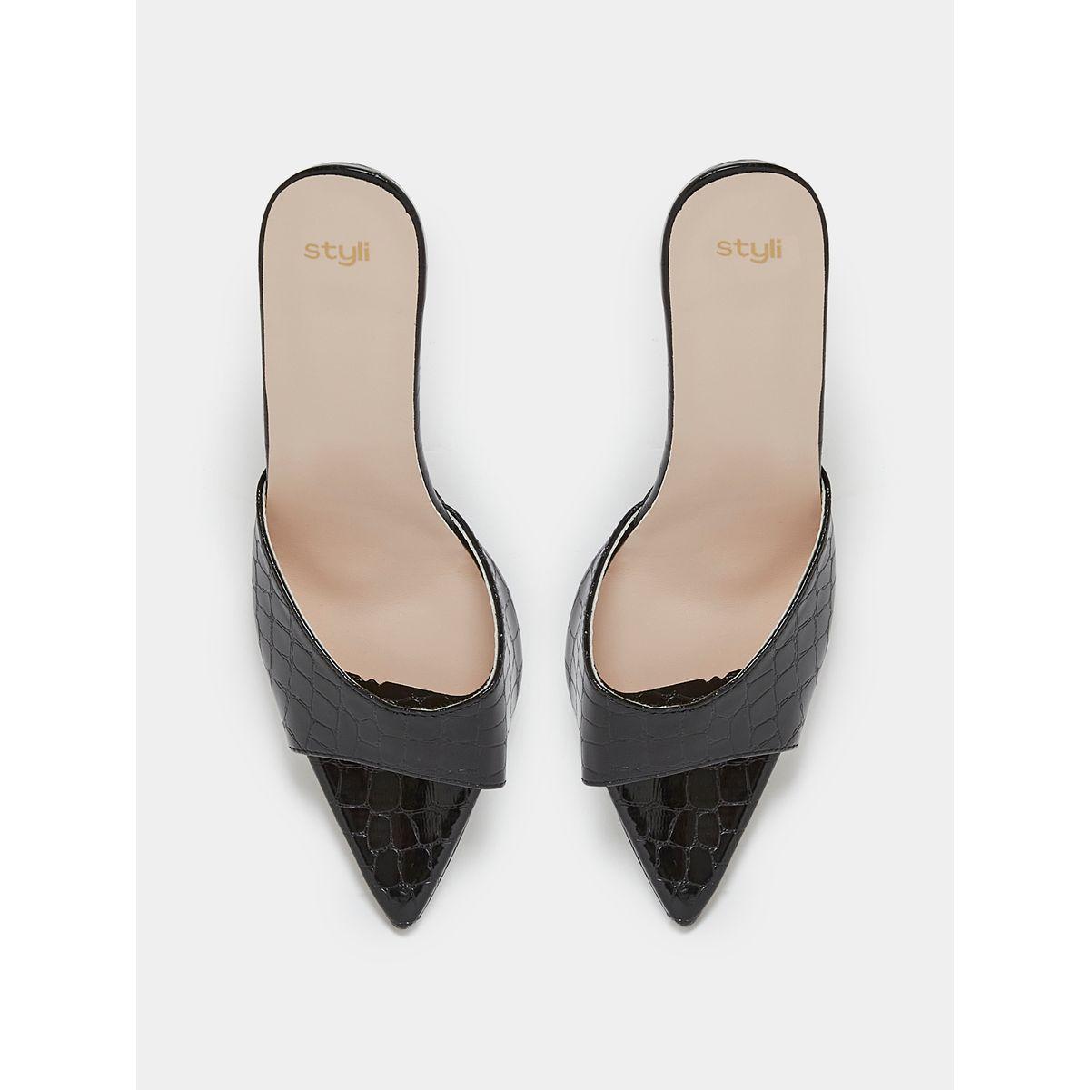 Styli Textured Slip On Stiletto Heel Sandals-women-shoes-heels-image-6