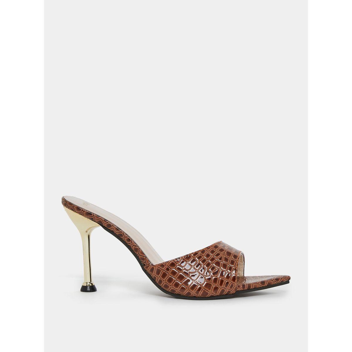 Styli Textured Slip On Stiletto Heel Sandals-women-shoes-heels-image-2