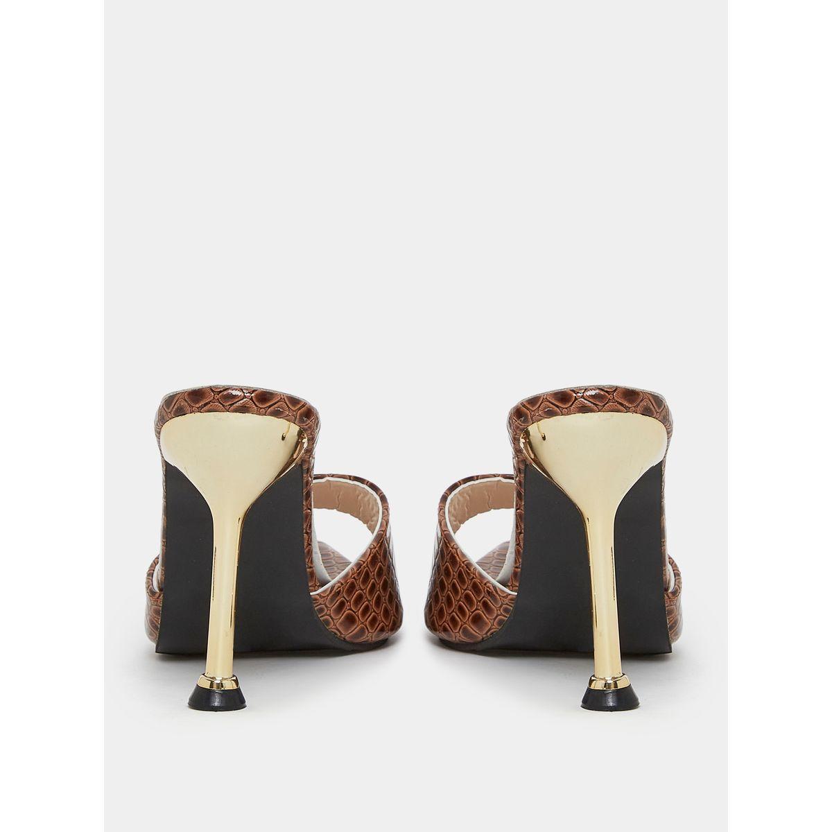 Styli Textured Slip On Stiletto Heel Sandals-women-shoes-heels-image-5