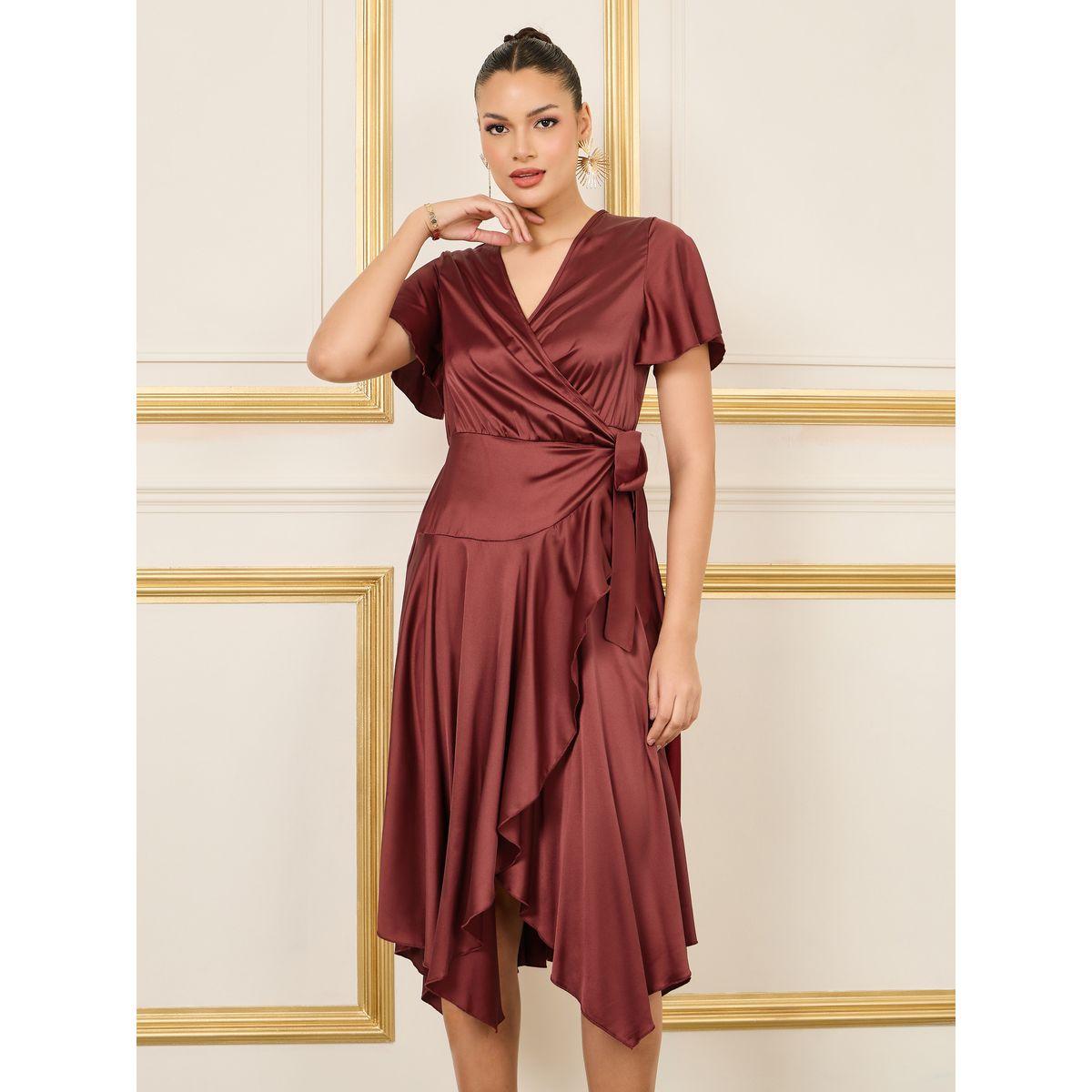 فستان ميدي ساتان بنمط لف-women-clothing-dresses-image-2