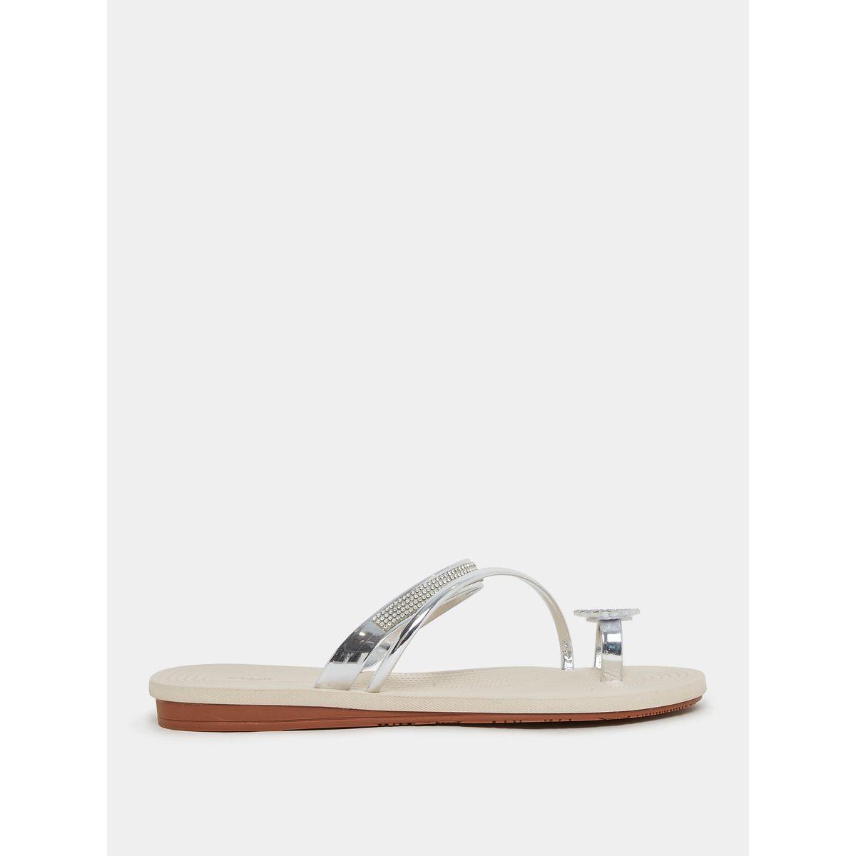 Styli Rhinestone Floral Strap Toe Loop Flat Sandals-women-shoes-sandals-flats-image-1