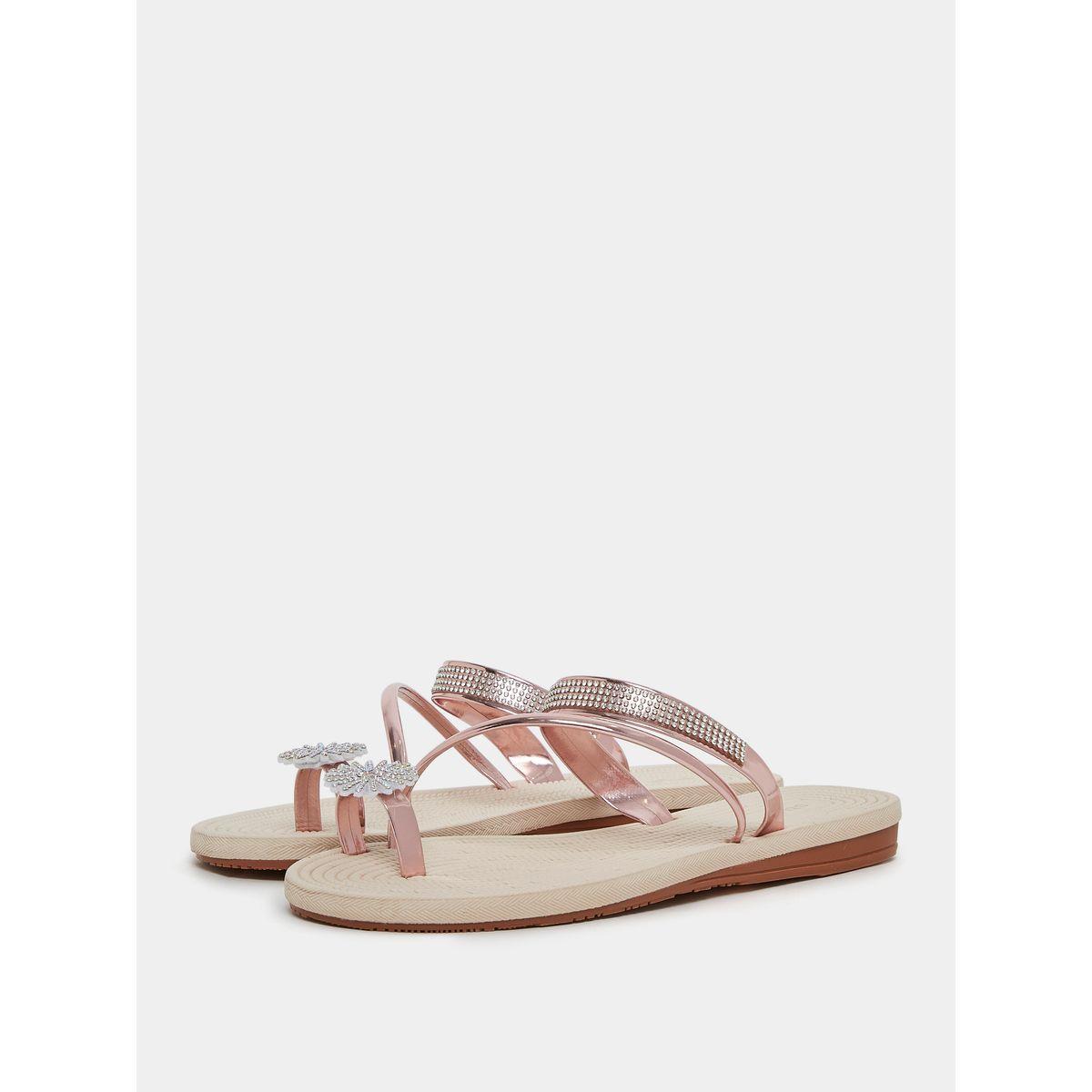 Styli Rhinestone Floral Strap Toe Loop Flat Sandals-women-shoes-sandals-flats-image-2