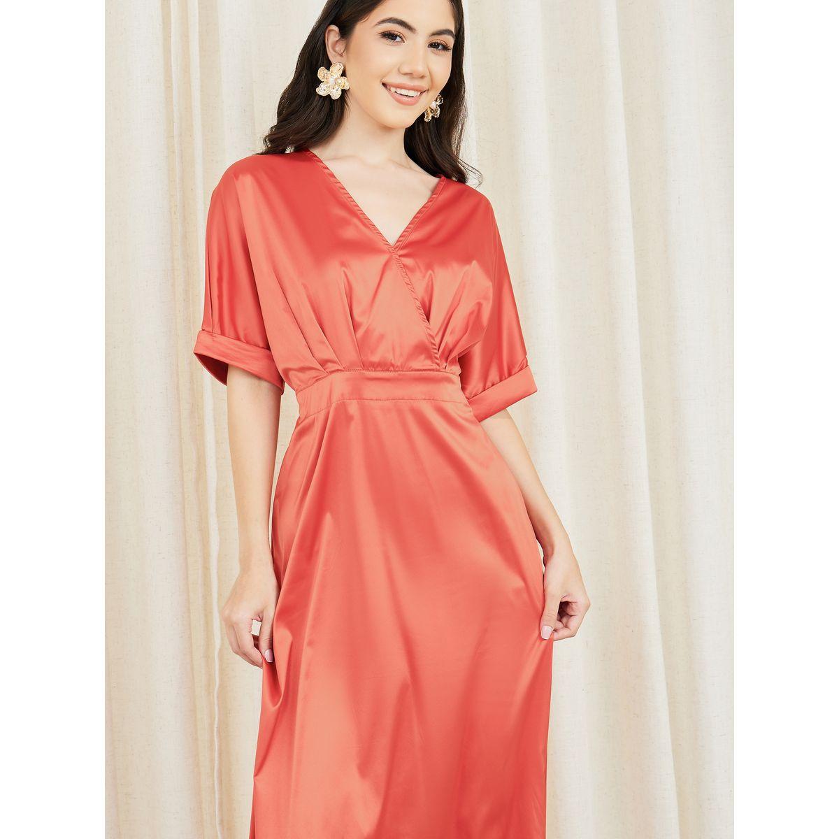 فستان ساتان طويل باكمام بتفاصيل طية-women-clothing-dresses-image-2