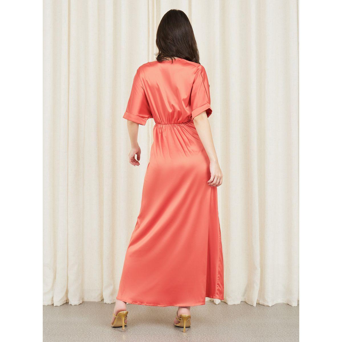 Styli Satin Roll Up Sleeves A-line Maxi Dress-women-clothing-dresses-image-4