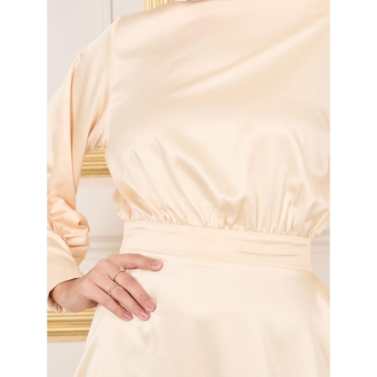 Styli Satin Cuff Sleeves Asymmetric Hem A-Line Midi Dress-women-clothing-dresses-image-3