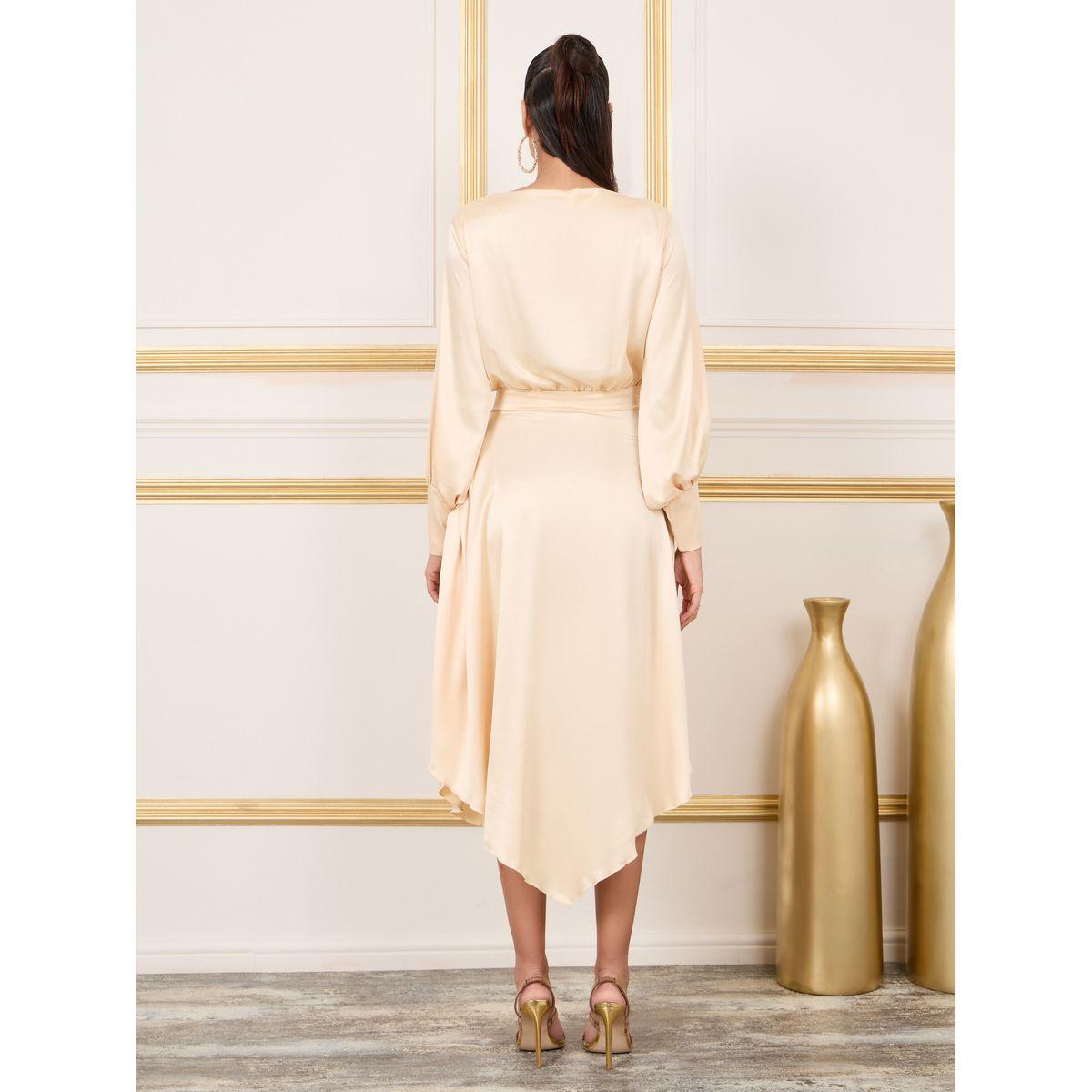 Styli Satin Cuff Sleeves Asymmetric Hem A-Line Midi Dress-women-clothing-dresses-image-4