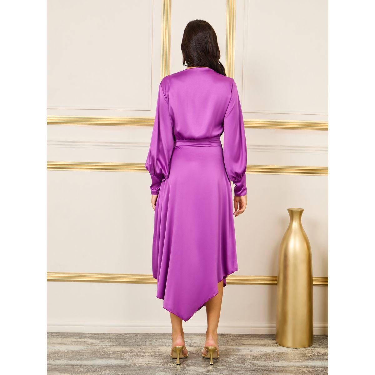 Styli Satin Cuff Sleeves Asymmetric Hem A-Line Maxi Dress-women-clothing-dresses-image-4