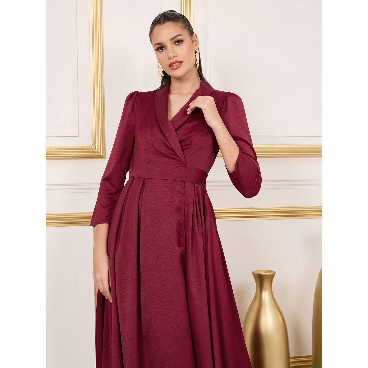 Styli Satin Box Pleated Collared Maxi Dress-women-clothing-dresses-image-2