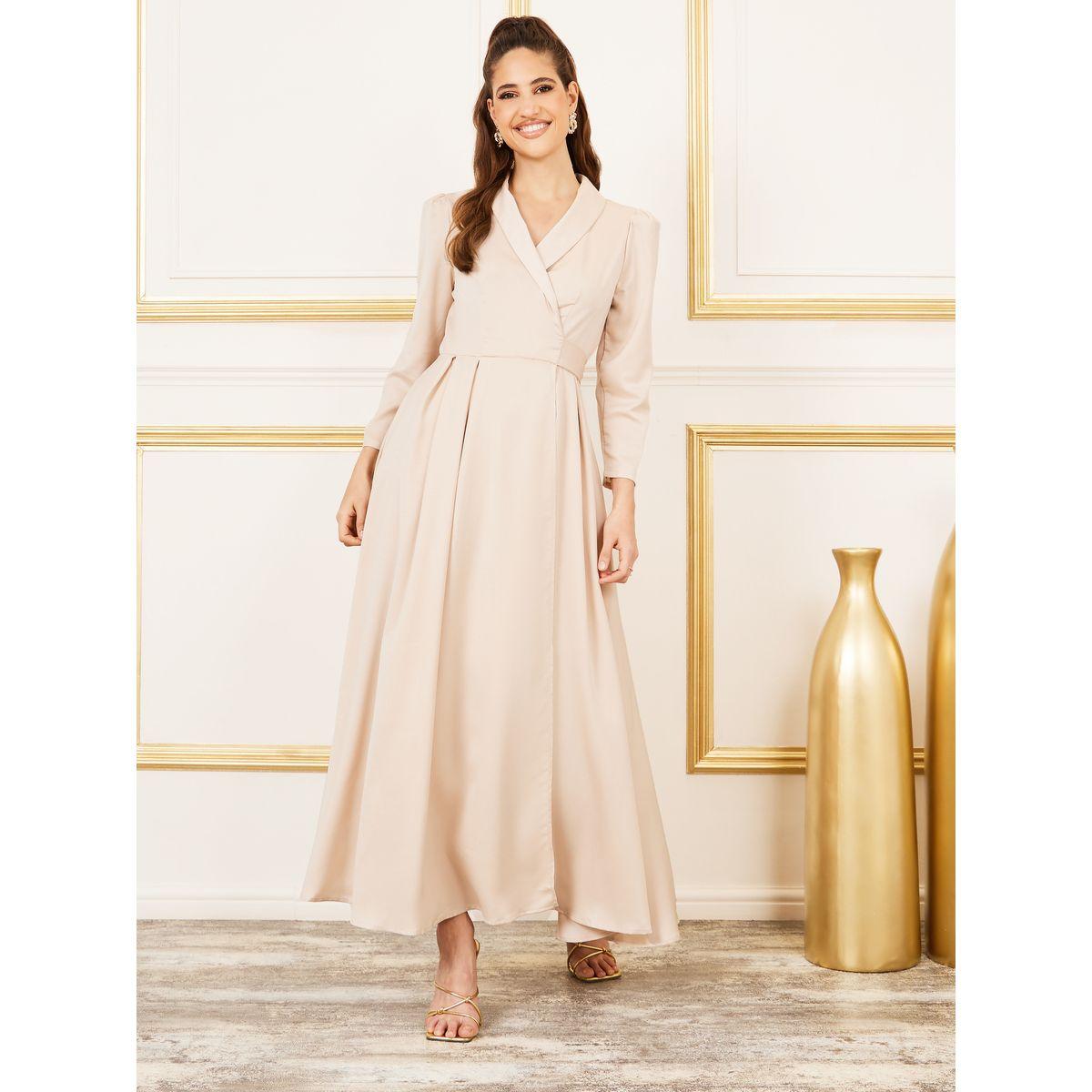 Styli Satin Box Pleated Collared Maxi Dress-women-clothing-dresses-image-1