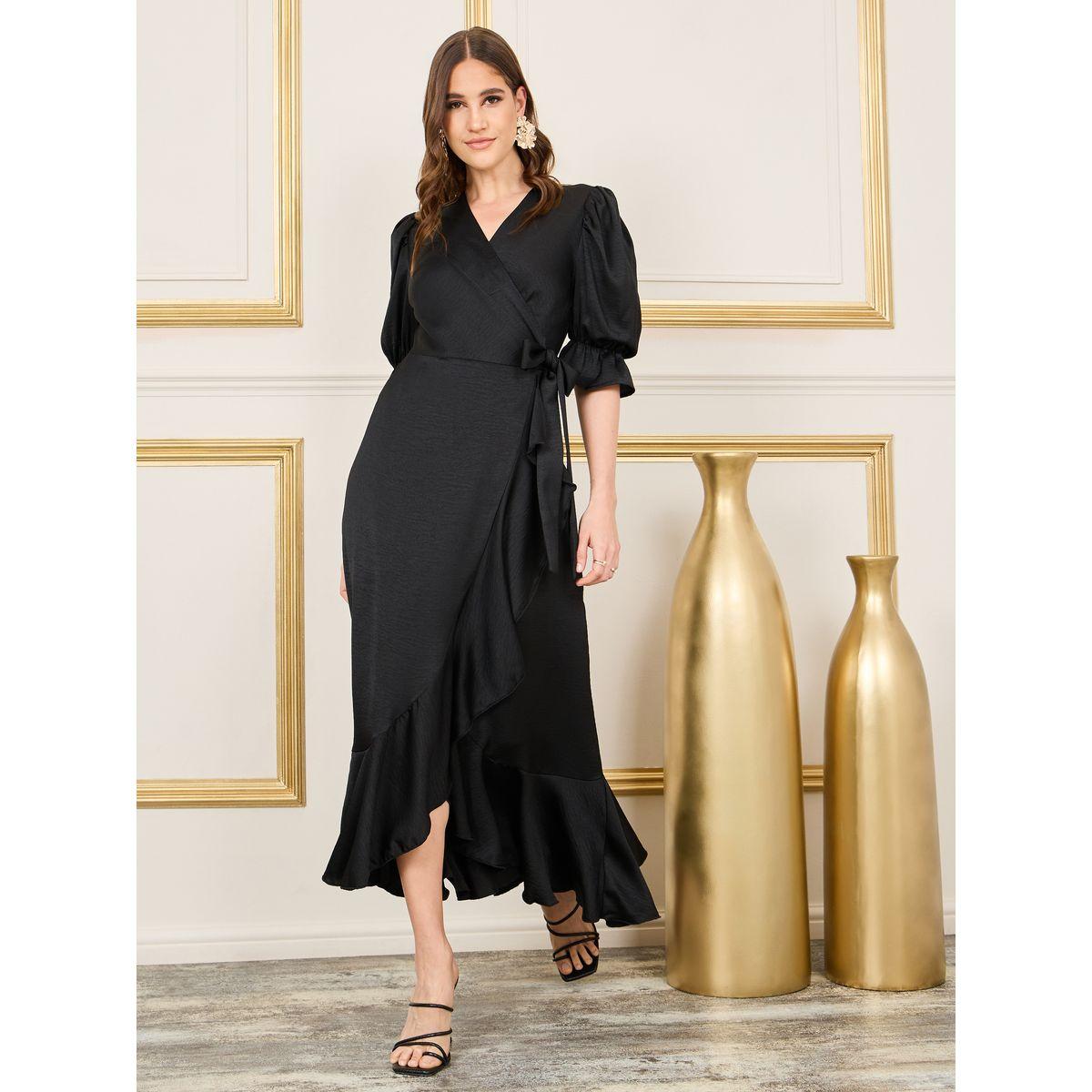 فستان طويل ساتان بنمط لف-women-clothing-dresses-image-1