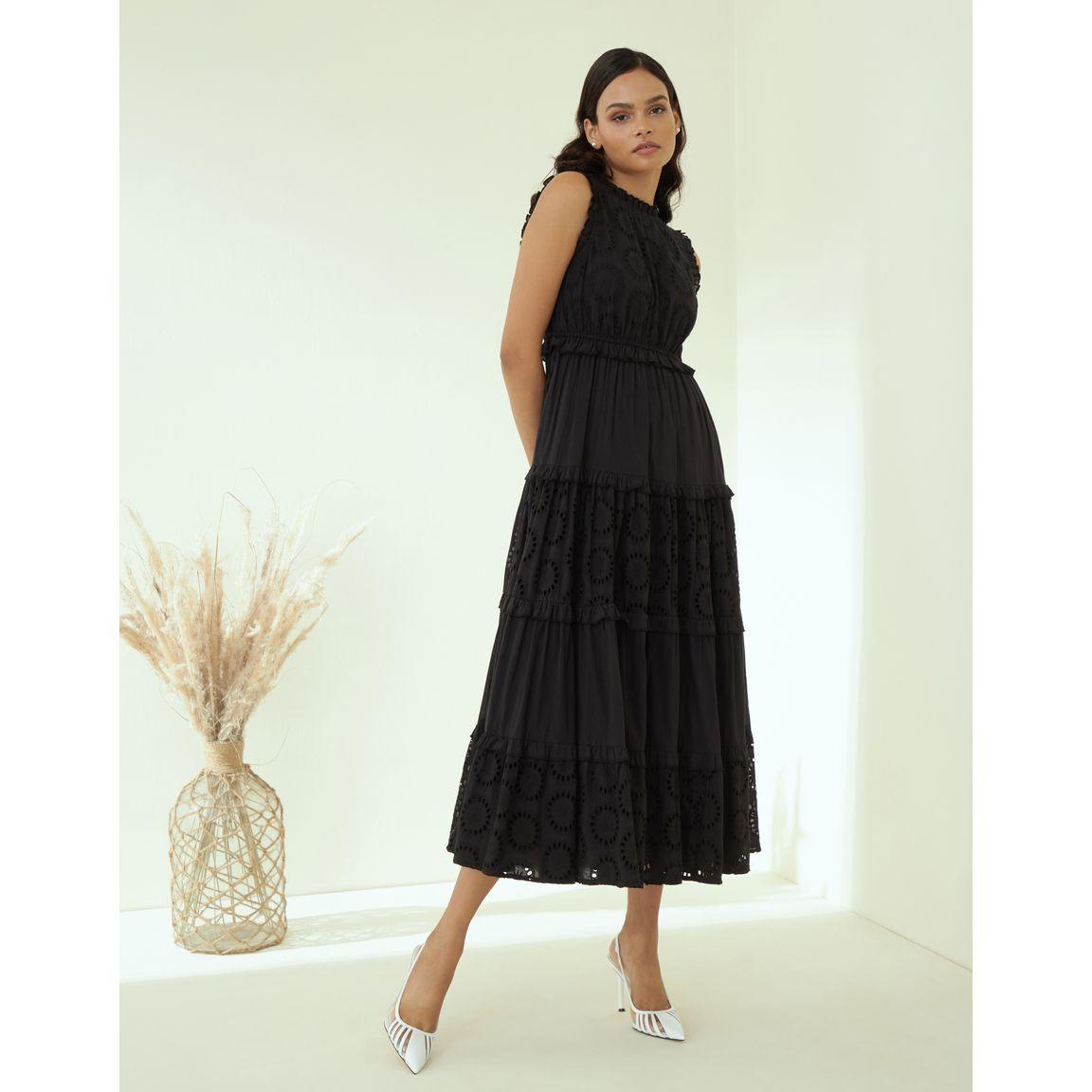 Femmella Schiffli Tiered Maxi Dress with Ruffle Detail-women-clothing-dresses-image-1