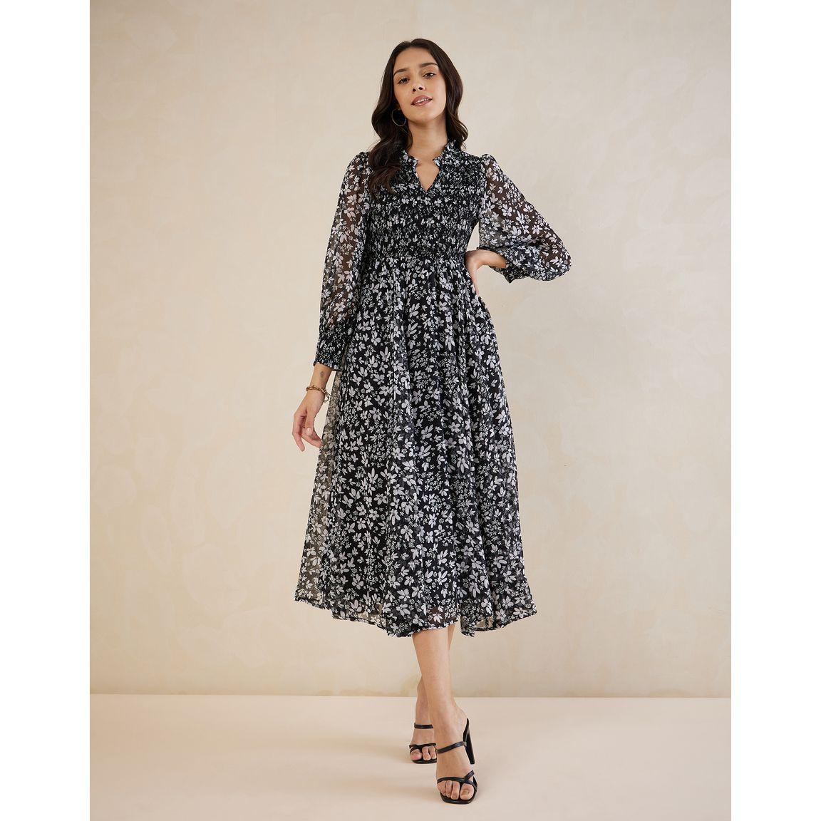 Femmella Floral Print A-Line Midi Dress with Notch Neck-women-clothing-dresses-image-1