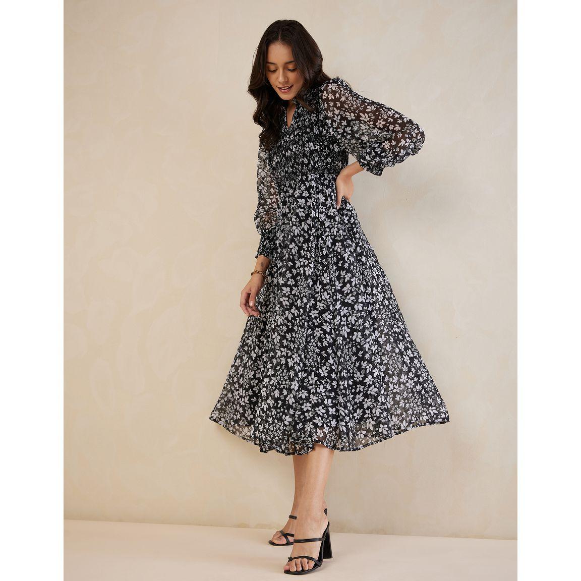 Femmella Floral Print A-Line Midi Dress with Notch Neck-women-clothing-dresses-image-5