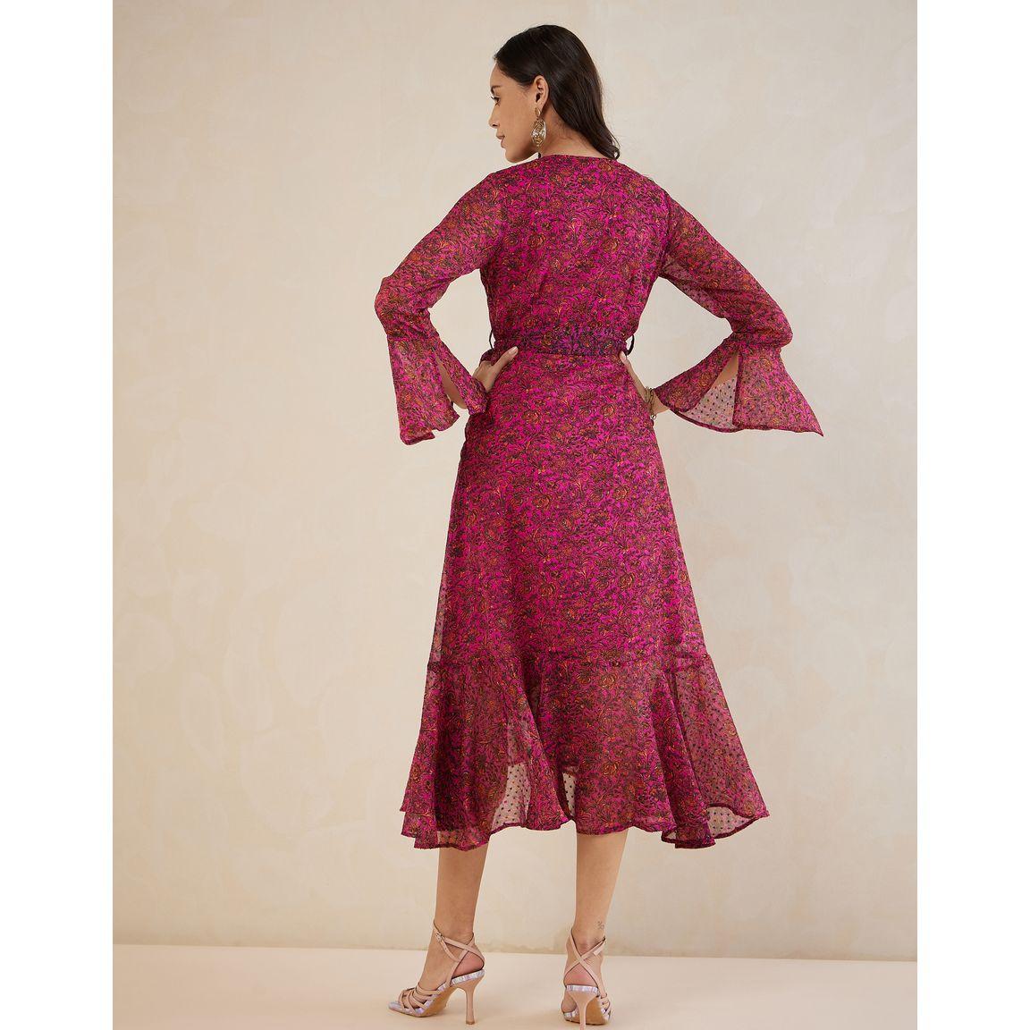 فستان ميدي بنمط لف واكمام جرس فِميلا × ستايلي-women-clothing-dresses-image-3