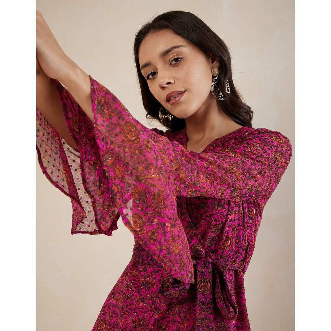 Femmella X Styli  Floral Print Wrap Midi Dress with Bell Sleeve-women-clothing-dresses-image-5