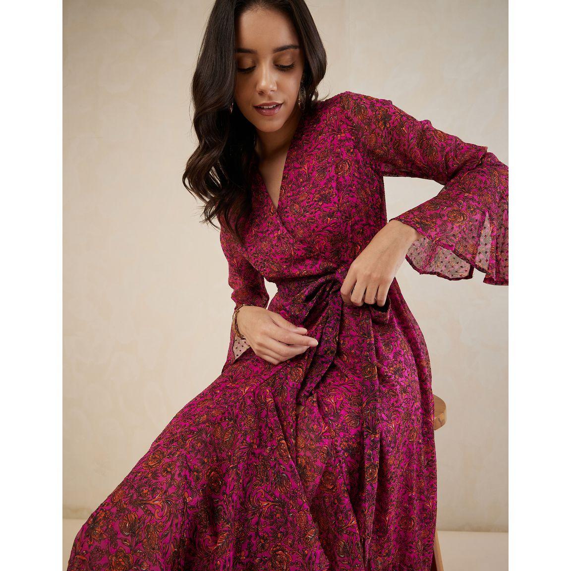 Femmella X Styli  Floral Print Wrap Midi Dress with Bell Sleeve-women-clothing-dresses-image-6